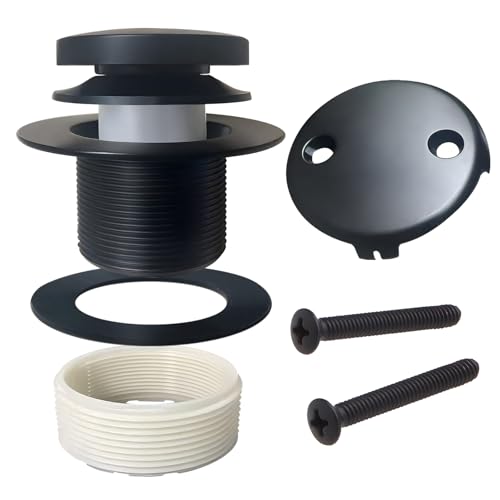 Universal Matte Black Tub Drain and Overflow Kit - Complete 2-Hole Tip-Toe Trim Set with Easy Installation & Fine/Coarse Threads