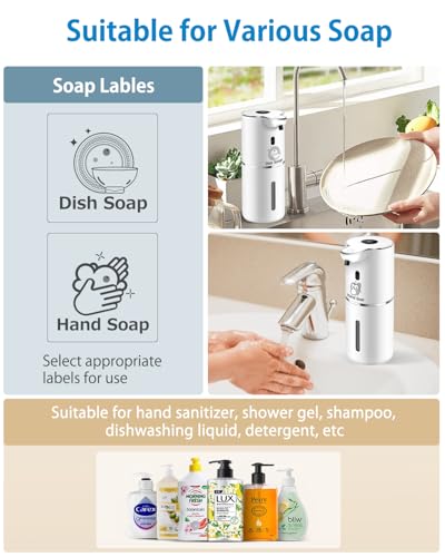 Automatic Liquid Soap Dispenser 12.8oz, Rechargeable & 6 Levels Soap Adjustable with Digital Display, Wall Mount, Waterproof, Touchless Hand/Dish Soap Dispenser for Kitchen, Bathroom, Hotel - color: White