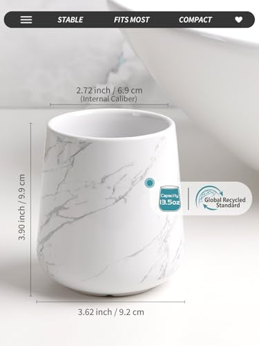 BosilunLife Bathroom Toothbrush Holder - Ceramic Toothbrush Cup Holder 13Oz Marble Toothbrush Holder for Bathroom Toothbrush and Toothpaste Holder for Bathroom Vanity Countertop, Ideal for Home, Hotel - color: Marble-rb, size: rounded base
