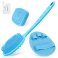 Silicone Back & Face Scrubber & Bath Glove Set 3PCS, 13.4'' Gentle Back Scrubber with Dual-Side Head, 360° Anti-Slip Bath Glove, Unique Side-bristled Face Scrubber for All-Round Cleaning(Blue) - color: Blue*3