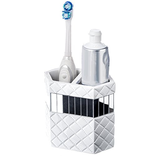 Creative Scents Quilted Mirror White 4 Piece Resin Bathroom Accessories Set | Includes Soap Dispenser, Toothbrush Holder, Tumbler Cup & Soap Dish - style: 4 Piece Set