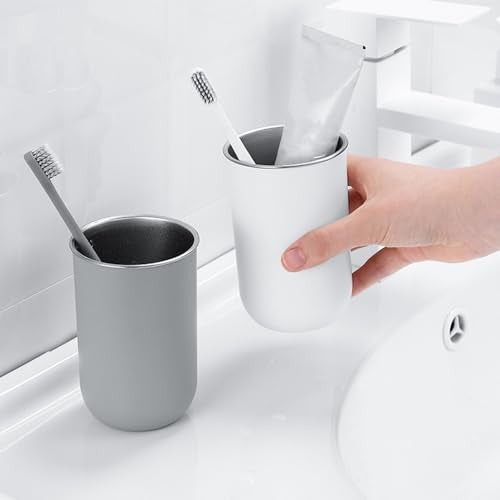 Drinking Tumblers, 11 Ounce Stainless Steel Drinking Cups, Reusable Steel and Durable Cups for Toothbrush Holder (White or Grey) (White) - color: White
