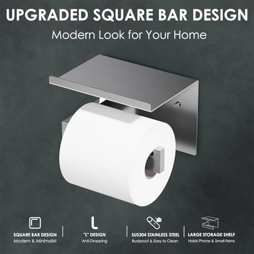 Auxmir Self Adhesive Toilet Paper Holder with Shelf, Premium SUS304 Stainless Steel Rustproof Wall Mounted Toilet Roll Holder, Toilet Tissue Holder for Bathroom Shower Washroom Kitchen RV, Silver - color: Tp Holder With Shelf-silver