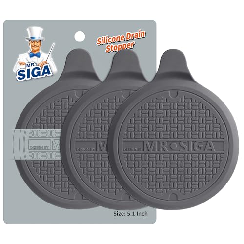 MR.SIGA Silicone Bathtub Stopper, Drain Stopper for Shower, Sink, 5.1" Diameter, Grey, 3 Pack - color: Gray