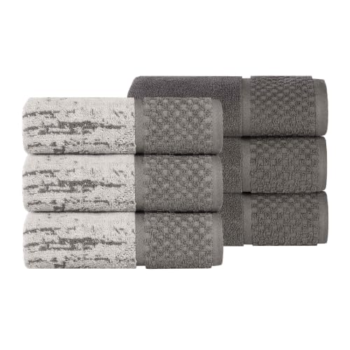 Superior Cotton Bathroom Towel Set Plush Absorbent 6 Piece, Charcoal Silver | Soft Quick Dry, Jacquard & Solid Pattern Assorted Towels, 6 Hand Towels for Bathroom Vanity and Counters, Lodie Collection - color: Charcoal-silver, size: Hand Towel 6 - Pack (J