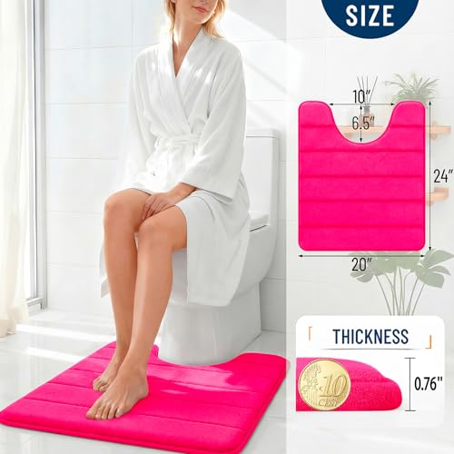 OLANLY Memory Foam Toilet Rugs U Shaped 24x20, Super Soft Absorbent Contour Bath Rugs, Quick Dry, Machine Washable Toilet Mat, Bathmat Floor Carpet, Bathroom Home Decor Accessories, Hot Pink - color: Hot Pink, size: 24" X 20" Contour Rug