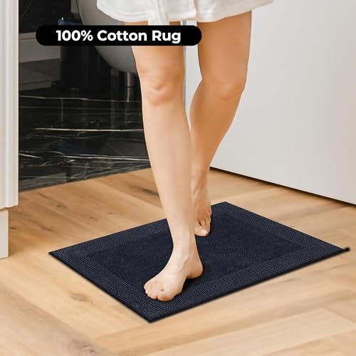 Bedding Craft 100% Cotton Bath Mat - Soft Hotel-Style Rectangular Bathroom Floor Rug - Plush, Water Absorbent Cloth Bathmat for Outside Bathtub/Shower, Machine Washable Cotton Bath Rug 21x34 Dk Grey - color: Dk Grey, size: 1'9" x 2'10" (Rectangular)