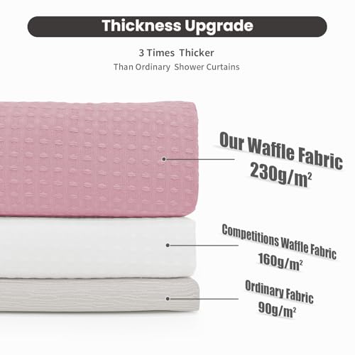 Inhousolu No Hook Shower Curtain with Snap-in Fabric Liner, Waffle Weave 230 GSM Polyester, Weighted Hem, Water Repellent Washable, Mesh Top Window 72" W x 72" L Pink - color: Pink, size: 72"W x 72"L (Pack of 1)