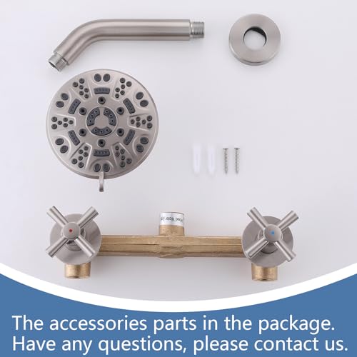 2 Handle Shower Faucet,Wall Mounted Two Handles Shower Faucet Set with 8 Modes Rainfall Shower Head,2 Knobs Single Function Shower Trim Kit with Rough-in Valve,Brushed Nickel - color: Brushed Nickel, style: 2 Handles-Single Function