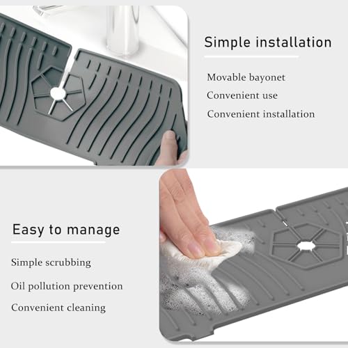 Super-Long Silicone Sink Tray, Faucet Liquid Collection pad, Table top Protection pad for Kitchen and Bathroom. (Grey) - color: Medium Gray