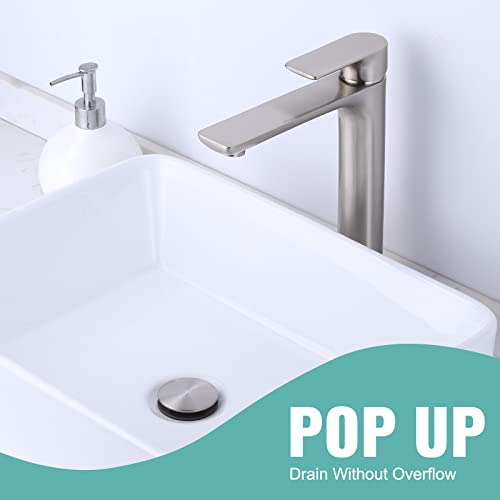 Bathroom Sink Drain Without Overflow, ARCORA Brushed Nickel Pop Up Drain for Vessel Sink Clicker Drain Stopper - color: Brushed Nickel-1 Pack, style: Pon Up Without Overflow