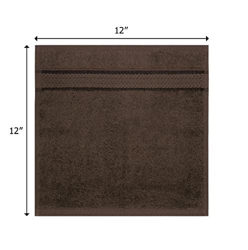 Cotton Craft - 12 Pack - Ultra Soft Extra Large Wash Cloths 12x12 Chocolate - 100% Pure Ringspun Cotton - Luxurious Rayon trim - Ideal for Daily Use - Each Towel Weighs 2 Ounces - color: Chocolate, size: 12 Pack Wash Cloths
