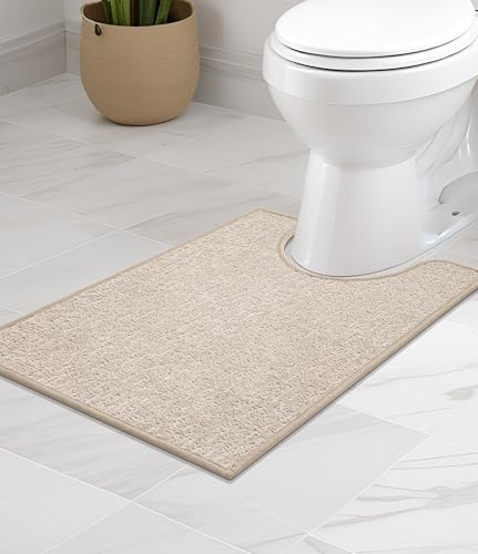 chakme Bathroom Rugs Mat U-Shaped 24x17, Ultra Thin Non Slip Bath Mat Small Quick Dry Absorbent Bath Mat for Bathroom Floor, (Light Beige, U-24"x17") - color: Light Beige, size: 24"x17.5"
