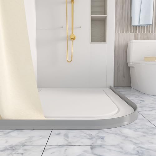 Raycity 3" High Shower Threshold Water Dam 74 IN Collapsible Shower Water Splash Guard for Curbless Shower Threshold Barrier Water Stopper for Wet and Dry Separation Bathroom and Kitchen (Grey) - color: Gray, style: 74 inch