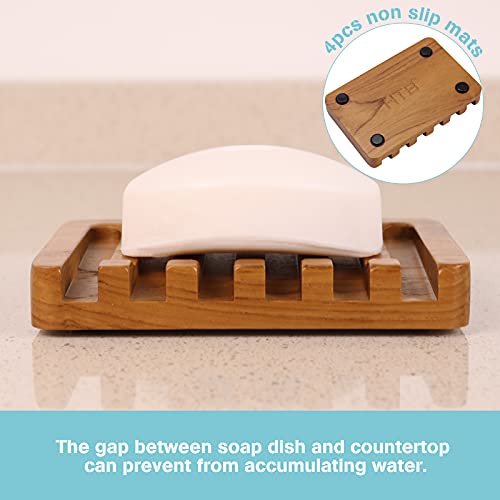 HTB Soap Dish with Slanted Waterfall Design,Teak Wood Bar Soap Holder | Soap Saver Keep Soap Bar Dry,Extend Soap Life,Non-slip Soap Tray for Shower,Bathroom,Sink,Kitchen,Countertop,Self Draining - color: 1pcs