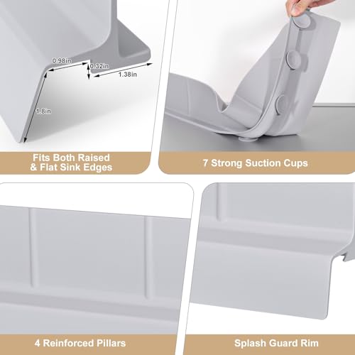 Sink Splash Guard with Suction Cups, 23", Silicone Water Guard for Kitchen & Bathroom, Faucet & Countertop Protector, Easy Install, Dishwasher Safe - color: Creamy Gray, size: 23''