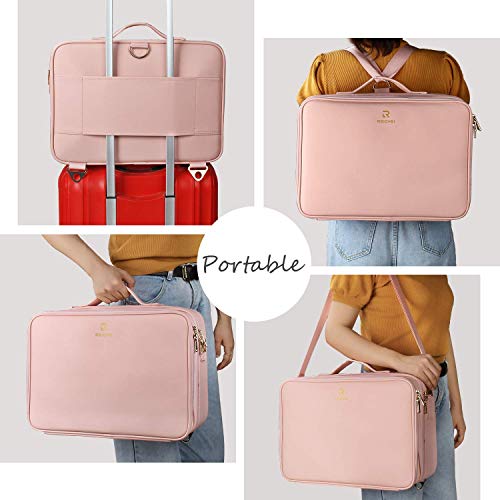 Relavel Travel Makeup Train Case Cosmetic Case Organizer Portable Artist Storage Bag with Adjustable Dividers for Cosmetics Makeup Brushes Toiletry Jewelry Digital Accessories - color: Pink, size: Large