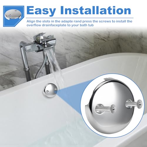 Two-Hole Bathtub Overflow Drain Cover, 3-1/8" Bathtub Drain Stopper with Two Matching Screws, Fits Most Standard Bathroom Tub (Plated Chrome) - color: Chrome Plated