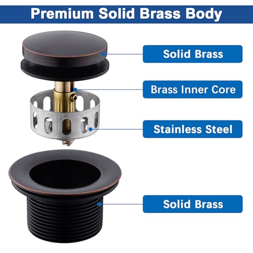 Brass Tip-Toe Tub Drain Kit with Basket Strainer and Two Hole Overflow Faceplate, Oil Rubbed Bronze - color: Oil Rubbed Bronze, style: 2-hole
