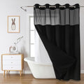 eachope Black Extra Long No Hook Waffle Weave Shower Curtain with snap-in Liner Replacement, 230GSM Waterproof Fabric Hotel Shower Curtain Set for Bathroom, Through Mesh Top Window,71Wx86H - color: Black, size: 71"W x 86"L (Pack of 1)