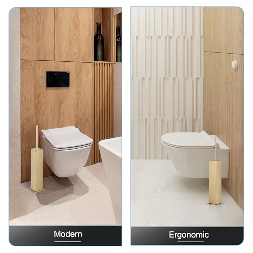 BVL Toilet Brush and Holder Set Gold Stainless Steel 304 Square Freestanding Toilet Brush for Bathroom - color: Gold