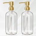 AmazerBath Soap Dispenser, 2 Pack Glass Soap Dispenser with Pump Stainless Steel, 17 Oz Clear Gold Hand Soap Dispensers for Bathroom and Kitchen - color: Cear & Gold