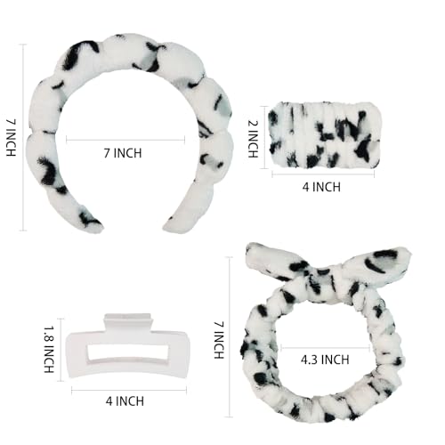 7 Pcs Spa Set, Facial Headband and Wristband Set, Skincare Accessories, College Style Girl Idea Gifts, Hair Accessories for Women and Girls（ Black White Leopard Print ） - color: Black White Leopard Print