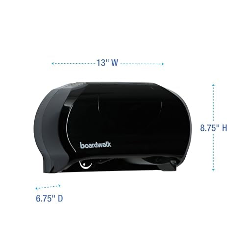 Boardwalk R3670BKBW 13 in. x 6.75 in. x 8.75 in. Standard Twin Toilet Tissue Dispenser - Black
