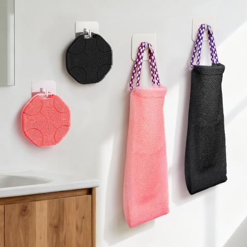 Manmihealth Soft Silicone Body Scruuber & African Bath Sponge Net Set, Gentle-Cleansing Shower Brush & Exfoliating Mesh Combination, Lathering Well Africa Wash Net Shower Scrubber (Black+Pink) - color: Shower Brush+net Sponge Set (Black+pink)