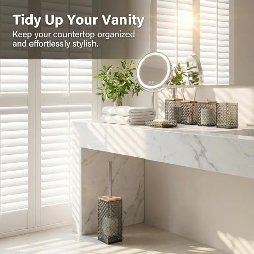 Grey Bathroom Accessory Set, 6 PCS Grey Bathroom Accessories Set, Soap Dispenser, Toothbrush Holder, Soap Dish, Mouthwash Cup, Cotton Swab Holder and Toilet Brush, Acrylic - color: Grey