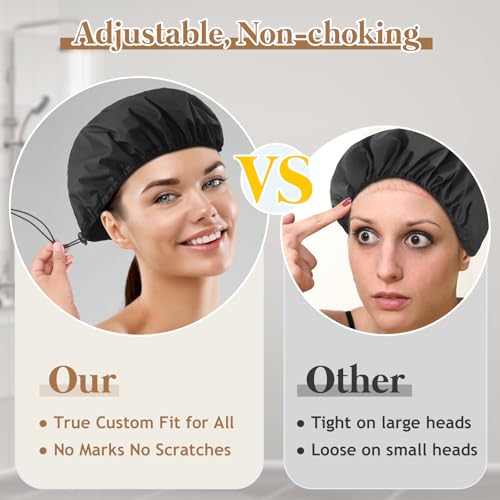 Sheomern Adjustable Shower Cap with Terry Cloth Lining, Dual Waterproof Shower Cap Reusable for Women Men Large Hair Cap for Shower Double Layer Soft Bath Cap for Braids, Long Hair, Locs, Dreadlocks - color: Black, size: Large