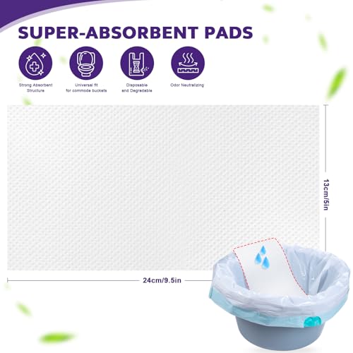 Oumee Scented 100 Count Absorbent Commode Pads for Bedside Commode Bucket | Commode Liner Pads with Absorbent Gel, Potty Liner Pads for Adults Seniors Portable Toilet Pad Bedpans - size: 9.5*5.1in-Lavender