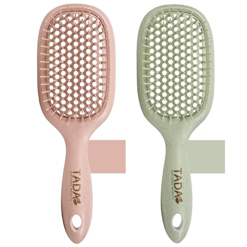 TADA Natural Beauty Hair Brush Detangler for Curly, Thick, Wavy, and Thin Hair - Ventilation Holes for Quick Drying and Styling, Detangler Brush for Women, Men, Kids (4 Colors) (2PK #1) - color: 2PK #1