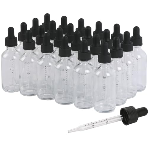 NOOEEISS 24 Pack, 2oz Glass Dropper Bottle, Preety Texture Tincture Bottles with Precise Scales Eye Droppe, for All Kinds Of Mixed Liquids,Leak-Proof Design for Easy Travel (Clear) - color: Clear, size: 2oz-24Pack