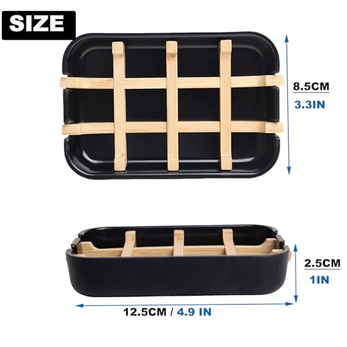 Bamboo Fiber Soap Holder & Dish, Black, 2 Pack | Bathroom Bar Soap Holder, Sink Deck, Bathtub, Shower Tray - color: 2pcs-black