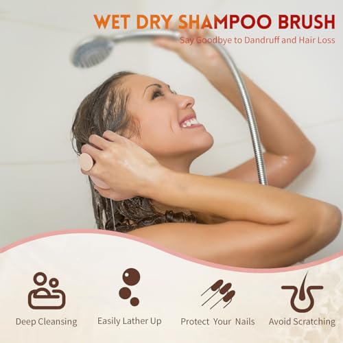 Silicone Scalp Massager Shampoo Brush for Shower, Scalp Scrubber with Soft Bristles for Hair Growth & Dandruff Treatment, Wet Dry Hair Massager for All Hair Types of Women (Pink) - color: Salmon Pink