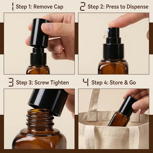 ericotry 3PCS 10ml Empty Refillable Square Amber Glass Cream Lotion Pump Bottles for Makeup Face Cream Facial Cleanser Toiletries Toner Liquid Travel Containers Emulsion Essential Oil Dispenser - size: 10ML
