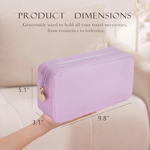 RSRSLEII Stardust Twinkle Jelly Travel Makeup & Toiletry Bag, Waterproof PVC Cosmetic Bag/Case for Women，Zipper SPF Beach Bag for Sunscreen Skincare and Daily Essentials (05Pink-Large) - color: 05Pink-Large