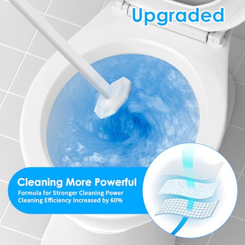 Ptwola 50 Count Disposable Toilet Wand Refills Toilet Bowl Cleaner Scrubber Brush Refills Pads Bathroom Deep Cleaning Replacement Sponges Wand Head Compatible with Most Toilet Brushes