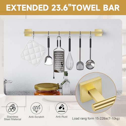 Brushed Gold Toilet Paper Holder Towel Bar Set, 5 Pieces Bathroom Hardware Accessories Set, 23.6 Inch Stainless Steel Towel Racks for Bathroom Wall Mounted - color: Brushed Gold, size: 5pieces A