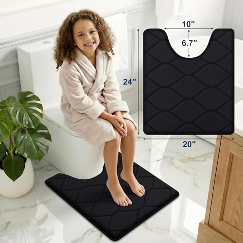 Smiry Memory Foam U-Shaped Toilet Mat 24"x20", Ultra Soft Non-Slip Bathroom Floor Mat, Water Absorbent & Machine Washable Commode Contour Rug for Toilet Home Decor, Black - color: Black, size: 24"x20" Contour Rug