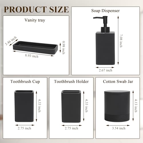 YMXYJM Bathroom Accessories Set, 6 Piece Bathroom Set with Toothbrush Holders, Soap Dispenser, Vanity Tray, Tumbler, Cotton Swab Jars, Bathroom Organizer，Bathroom Sink Sets, Matte Black - color: Black