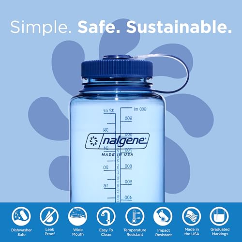 Nalgene 32 oz Wide Mouth Water Bottle | BPA-Free, Durable & Leak Proof, Lightweight Bottle for Hiking & Gym, Work & Travel - color: Baby Blue, size: 32 Ounces (Pack of 6)