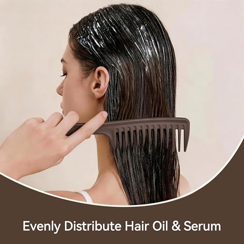 Wide Tooth Comb for Curly Hair with Coffee Ground,Anti-Static Shower Combs for Detangling and Curls Styling, Moisture Resistant Brush for Women, Reduces Breakage & Balances Scalp Oils for Wet/Dry Hair