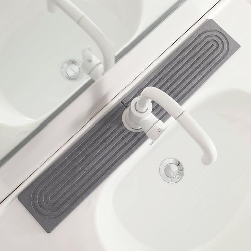 Diatomite Faucet Mat for Kitchen Sink, Quick-Dry Stone-Like Sink Mat, Flat Lay Absorbent Countertop Drying Mat for Faucet Area, Hard Diatomite Mat, Gray, 23.6 x 4 in - color: Gray