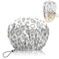 Luxury Shower Cap Satin Lined Reusable Waterproof Double Layer Elastic Adjustable Hair Bath Cap Cute Aesthetic Women Girls-White Leopard - color: F13-White Leopard