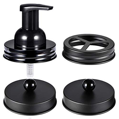 Mason Jar Bathroom Accessories Set(4pcs)- Jars Not Included - Foaming Soap Dispenser,Toothbrush Holder, and Apothecary Storage Jars Lids -Rustic Farmhouse Decor,Black - color: Black, size: 4 Regular Mouth