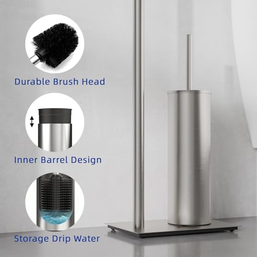 RUACQ Toilet Paper Holder Stand with Toilet Brush and Holder Set, 304 Stainless Steel Bathroom Toilet Tissue Paper Roll Holder Free Standing, Weighted Base, Heavy Duty (Brushed Nickel) - color: Brushed Nickel, size: Free standing
