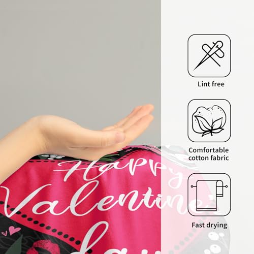 Valentine's Day Hand Towels 14.4 x 28.3 Inch Heart and Daisy Pattern Soft Bath Towel Set of 2 Pink Kitchen Towels for Bathroom Kitchen Decorative Towel Hotel Gym Spa Towels - color: Heart Pink