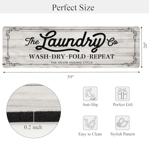 Pauwer Laundry Room Rug Runner 20"x60" Waterproof Rubber Laundry Mat Non Slip Kitchen Mats for Floor Washable Floor Mat Runner Rug for Farmhouse Mudroom Washroom Bathroom Decor - color: Beige, size: 1'8" x 5'